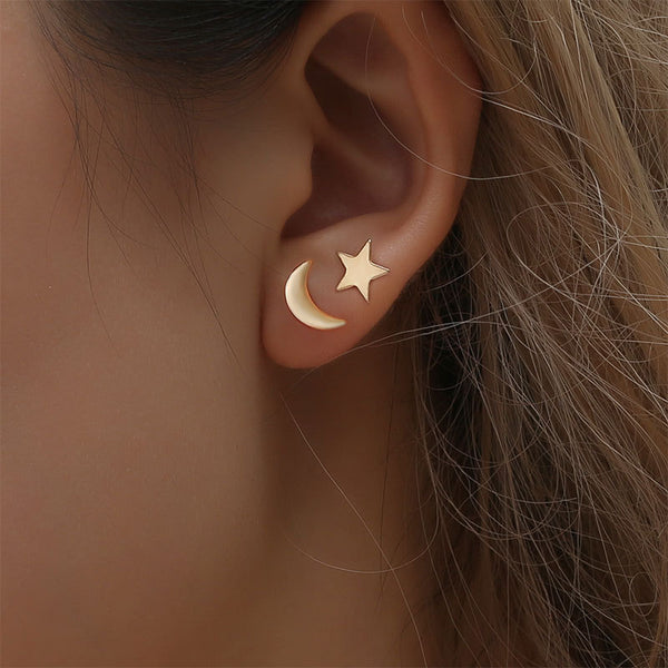 Moon & Star Ear Studs