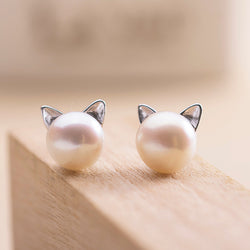 Cat Ears Pearl Studs